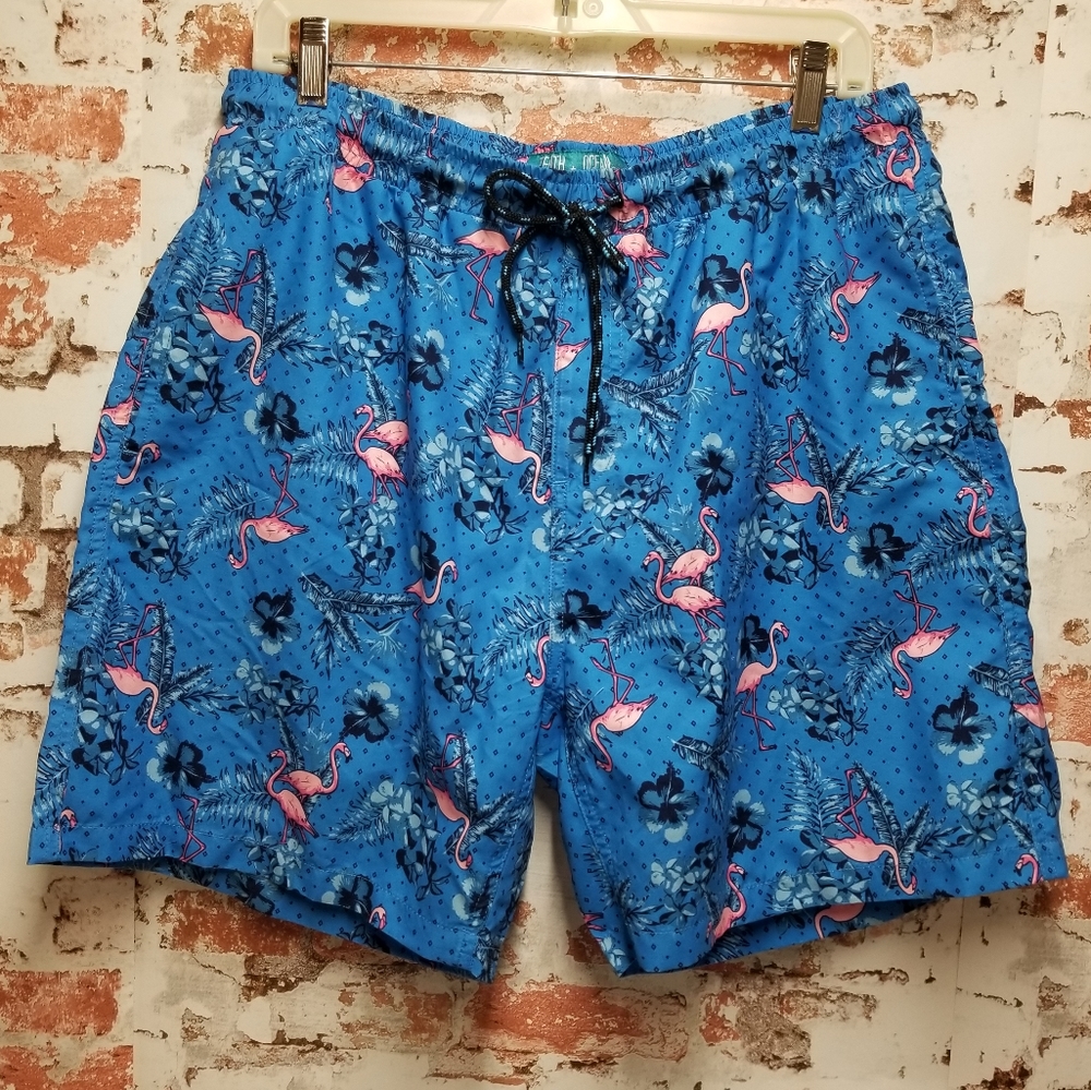 Tenth Ocean Flamingo swim shorts w/ front pockets